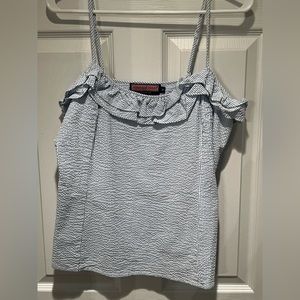 Vineyard Vines searsucker ruffle spaghetti strap preppy top